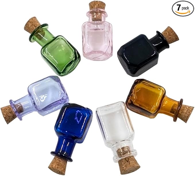 2ml Very Mini Rectangle Glass Color Bottles With Cork Colored Glass Bottles with Cork Stoppers Mix 7 Colors-CasaMuseHome