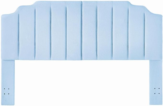 24KF Light Blue Teddy Fabric Tufted King Upholstered Headboard, Modern Vertical Channel Design California King Headboard with Stepped Silhouette Top Edge,6026-K-Teddy Light Blue-CasaMuseHome