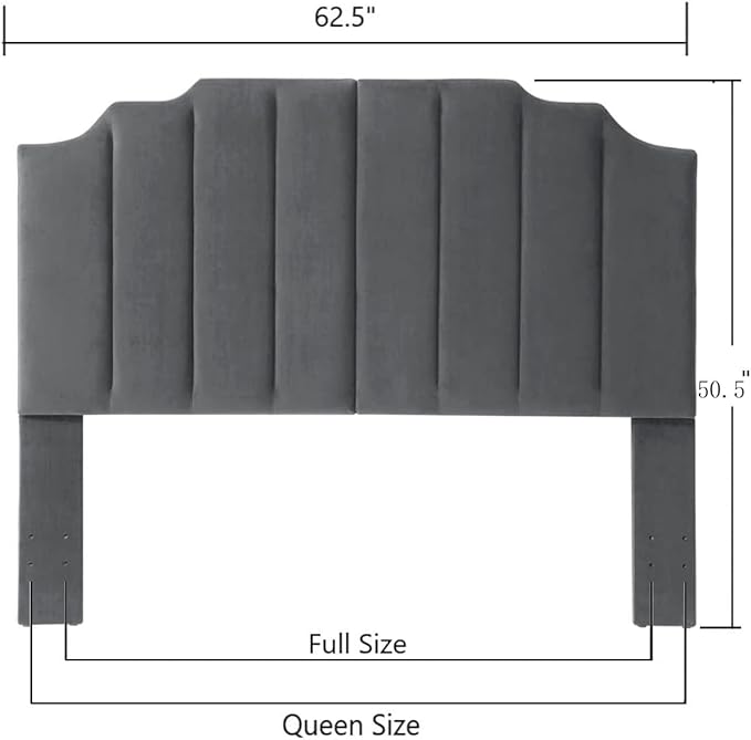 24KF Dark Gray Velvet Tufted Queen Upholstered Headboard, Modern Vertical Channel Design California Queen/Full Headboard with Stepped Silhouette Top Edge,Dark Gray-CasaMuseHome