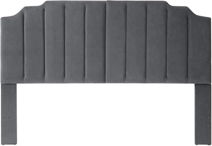 24KF Dark Gray Velvet Tufted King Upholstered Headboard, Modern Vertical Channel Design California King Headboard with Stepped Silhouette Top Edge,Dark Gray-CasaMuseHome