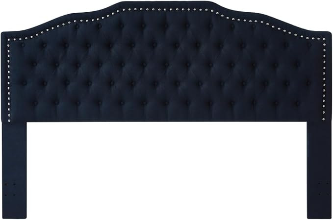 24KF Upholstered Button Tufted King Size Headboard with Nailhead Trim, Elegant Boucle Fabric California King headboard, 6031-K-Boucle-Navy-CasaMuseHome