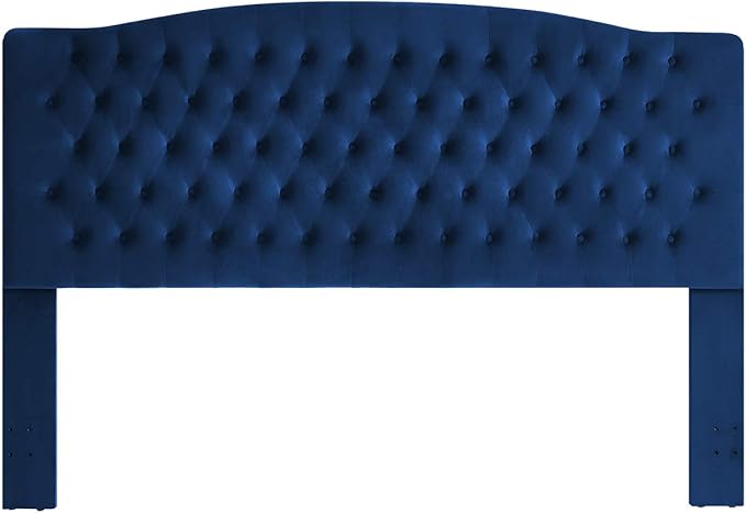 24KF Upholstered Button Tufted King Headboard and Velvet Fabric King/California King- Navy-CasaMuseHome