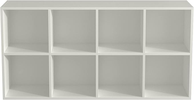 8-Cube Storage Shelf Bookcase - Wooden 4-Tier Floor Standing Open Bookshelf, Modern TV Stand up to 55 Inchs for Home and Office, Warm White-CasaMuseHome