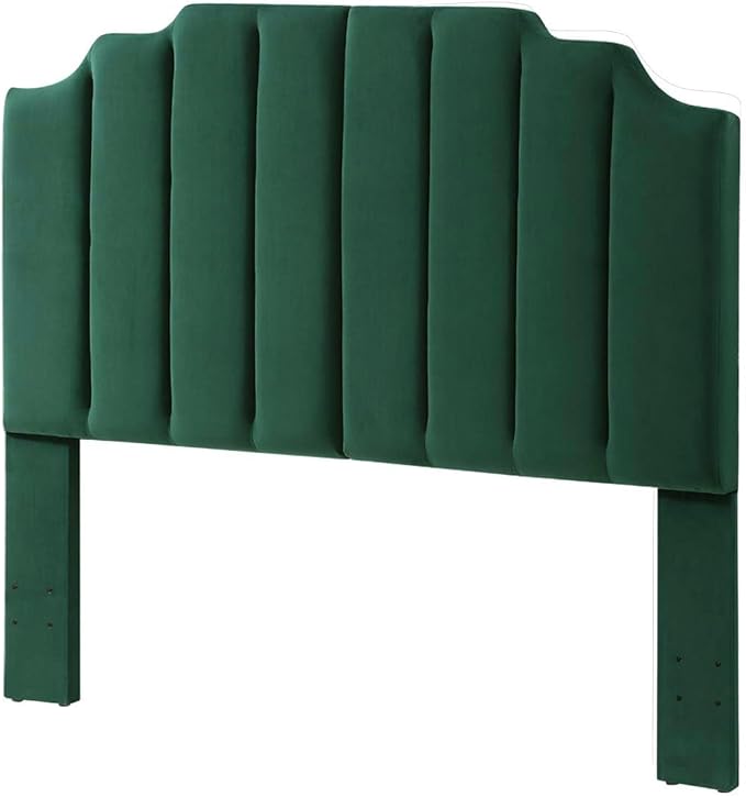 24KF Jade Velvet Tufted Queen Upholstered Headboard, Modern Vertical Channel Design California Queen/Full Headboard with Stepped Silhouette Top Edge,Jade-CasaMuseHome