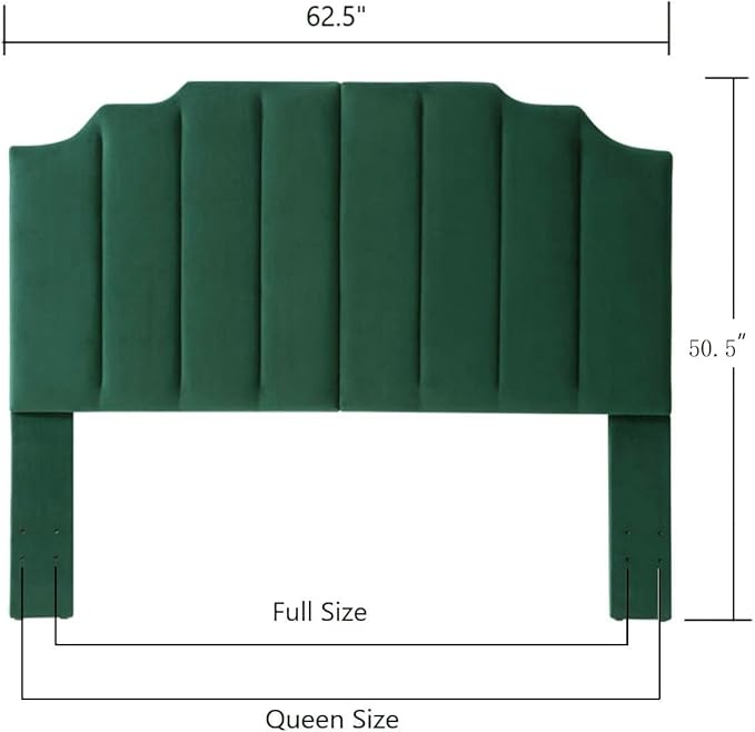 24KF Jade Velvet Tufted Queen Upholstered Headboard, Modern Vertical Channel Design California Queen/Full Headboard with Stepped Silhouette Top Edge,Jade-CasaMuseHome