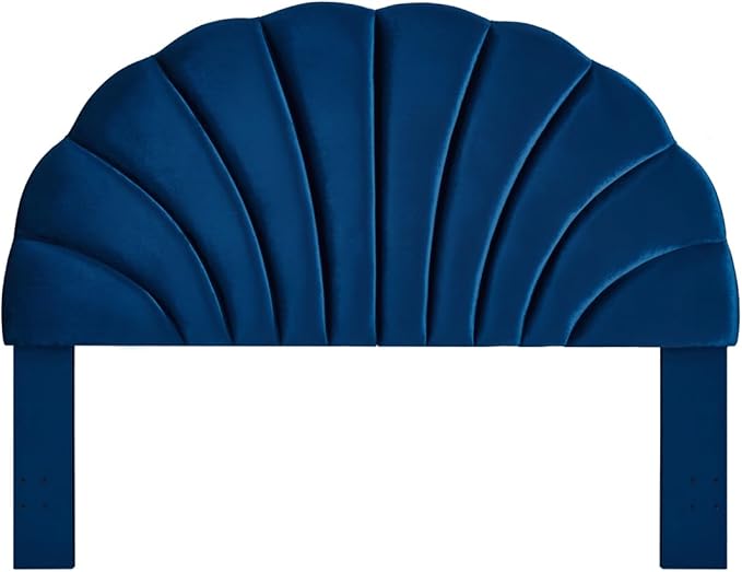 24KF Stunning Crown Design King Headboard, Upholstered Soft Velvet Petal Pattern Headboard King/CA King-6039-K-Navy-CasaMuseHome