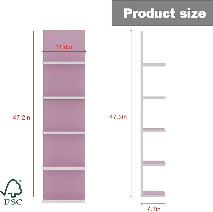 5 Tier Wall Shelf Unit,Modern Vertical Lack Wall Shelves with Light, Wall Mount, Floating Column Home Decor Shelves for Bedroom, Living Room, Vanity Storage Display(Pink)-CasaMuseHome