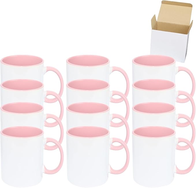 11oz White Ceramic Sublimation Coffee Mug in White Gift Box, Pink, Case of 12-CasaMuseHome
