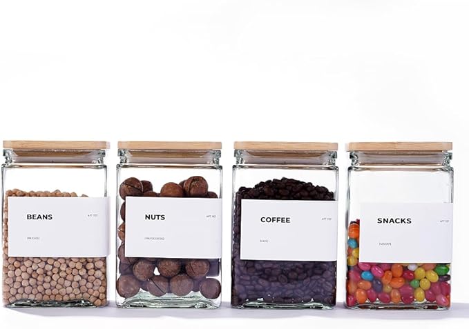 27 oz Glass Storage Jars with Bamboo Lid, set of 6, glass canisters with airtight lids, Clear jars with lids for Cookie, Candy, Tea, Coffee Bean and Rice (White)-CasaMuseHome