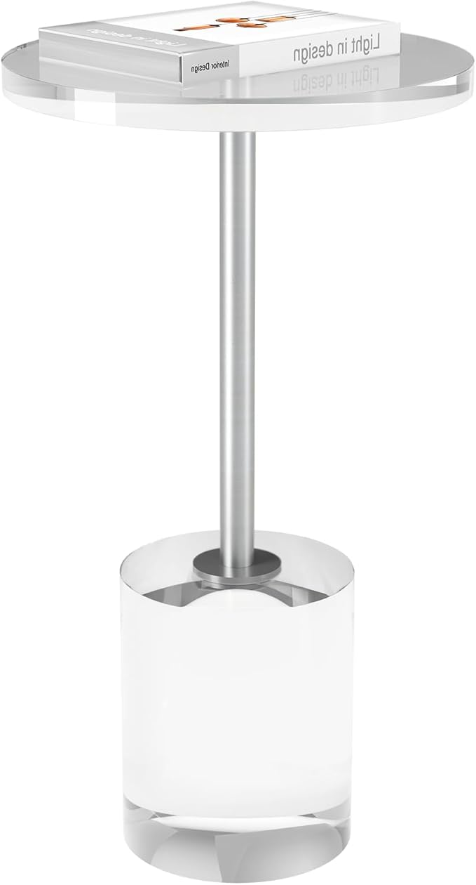 Acrylic End Table, Modern Minimalist Acrylic Side Tables, Clear Side Table for Living Room, Bedroom, Office, Drink Table (12" D x 12" W x 21" H, Silver)-CasaMuseHome