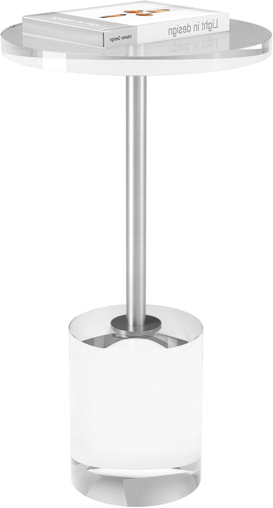 Acrylic End Table, Modern Minimalist Acrylic Side Tables, Clear Side Table for Living Room, Bedroom, Office, Drink Table (12" D x 12" W x 21" H, Silver)-CasaMuseHome