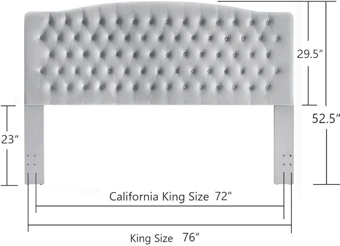 24KF Upholstered Tufted Button Velvet Headboard,Comfortable Fashional Headboard King/CA King Size,Gray-CasaMuseHome