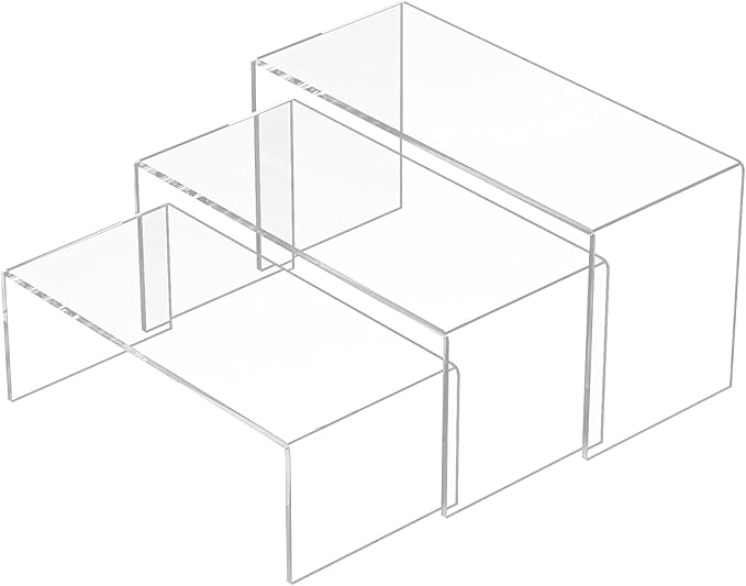 8.5x9x9.5 Inch Acrylic Risers Display Stands 3pcs, Rectangular Display Risers 3 Steps, Clear Acrylic Stand for Brand Store, Retails-CasaMuseHome