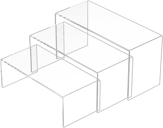 8.5x9x9.5 Inch Acrylic Risers Display Stands 3pcs, Rectangular Display Risers 3 Steps, Clear Acrylic Stand for Brand Store, Retails-CasaMuseHome