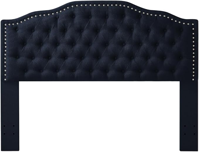 24KF Upholstered Button Tufted Queen Headboard with Nailhead Trim, Elegant Boucle Fabric Full headboard, 6031-Q-Boucle-Navy-CasaMuseHome