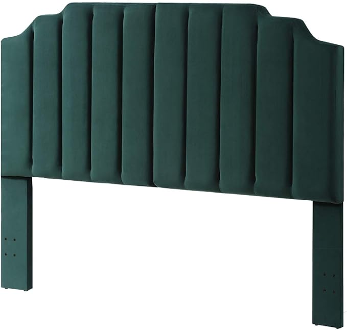 24KF Jade Velvet Tufted King Upholstered Headboard, Modern Vertical Channel Design California King Headboard with Stepped Silhouette Top Edge,Jade-CasaMuseHome