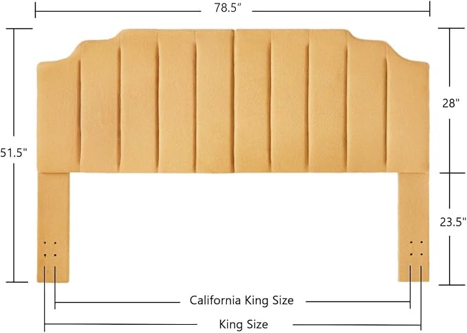 24KF Yellow Teddy Fabric Tufted King Upholstered Headboard, Modern Vertical Channel Design California King Headboard with Stepped Silhouette Top Edge,6026-K-Teddy Yellow-CasaMuseHome