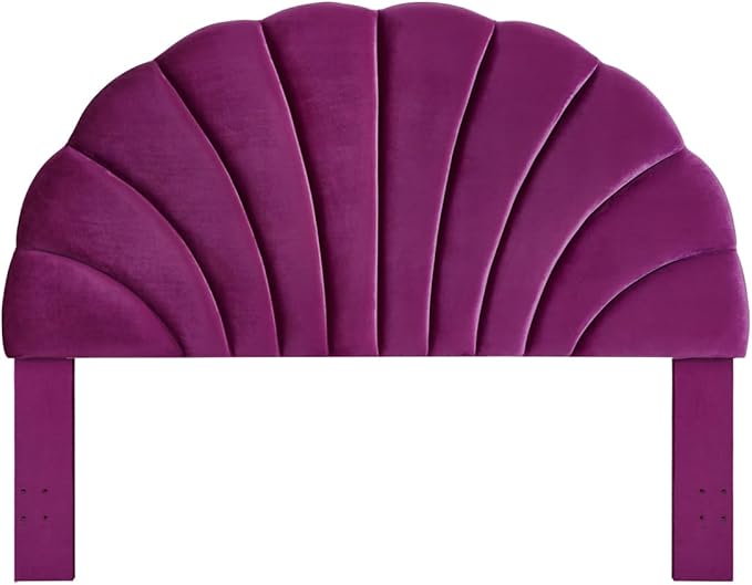 24KF Stunning Crown Design King Headboard, Upholstered Soft Velvet Petal Pattern Headboard King/CA King-Violet-CasaMuseHome