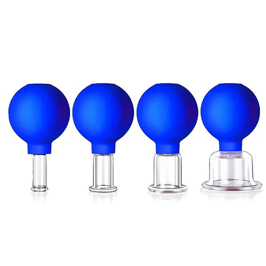 4 Size Facial Cupping Therapy Set Glass, Eye Face Vacuum Massage Anti Cellulite Cup - Silicone Cupping Massage Therapy, for Beauty Body Cup Fascia Massager(Softcover-Blue)-CasaMuseHome