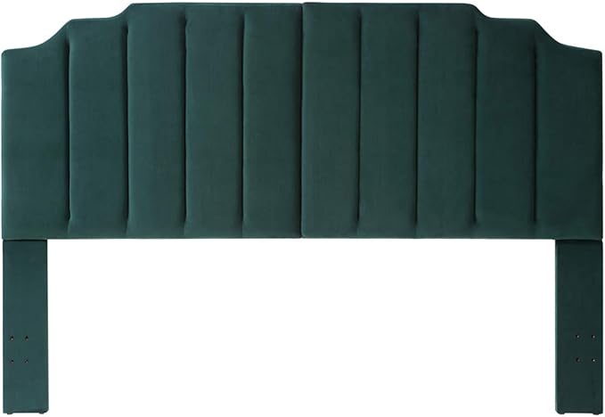 24KF Jade Velvet Tufted King Upholstered Headboard, Modern Vertical Channel Design California King Headboard with Stepped Silhouette Top Edge,Jade-CasaMuseHome