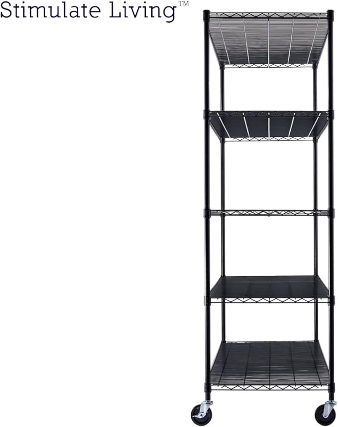 60"x24"x72" PRIME HEAVY DUTY Black 5-Tier Wire Shelving NSF 3000 LBS MAX Capacity Storage Rack for Commercial, School, Home, Garage, Warehouse, Industrial, and Hospital Uses (with Wheels)-CasaMuseHome