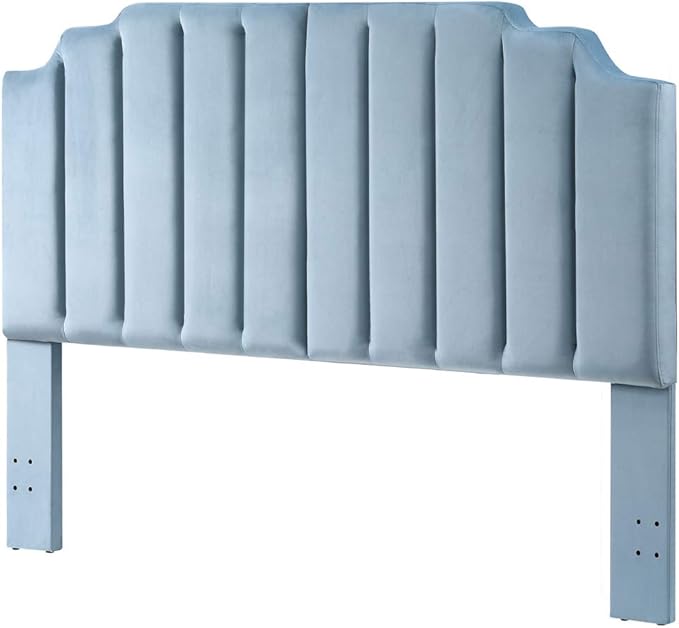 24KF Seaglass Velvet Tufted King Upholstered Headboard, Modern Vertical Channel Design California King Headboard with Stepped Silhouette Top Edge, Seaglass-CasaMuseHome