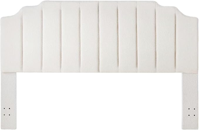 24KF White Teddy Fabric Tufted King Upholstered Headboard, Modern Vertical Channel Design California King Headboard with Stepped Silhouette Top Edge,6026-K-Teddy White-CasaMuseHome