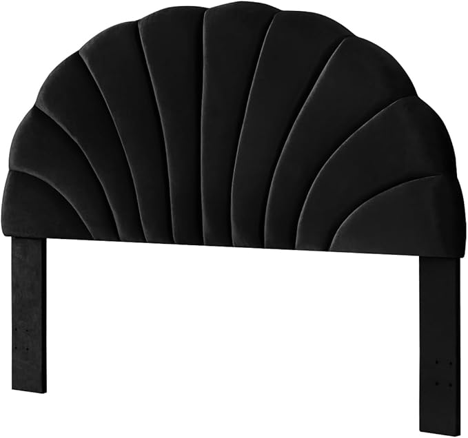 24KF Stunning Crown Design King Headboard, Upholstered Soft Velvet Petal Pattern Headboard King/CA King-Black-CasaMuseHome