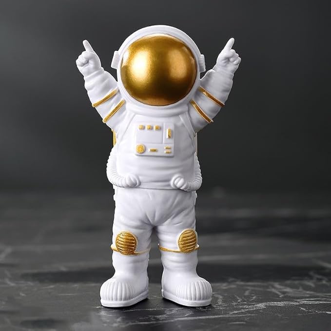 4 Pcs Gold White Astronaut Statues Set, Spaceman Sculpture Figurines Home Ornament Cake Toppers Gift-CasaMuseHome