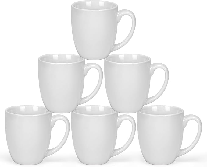 16 OZ White Stoneware Mugs Set of 6, Large Ceramic Coffee Cups with Handle, Porcelain Mugs for Latte, Milk, Tea and Juice-CasaMuseHome