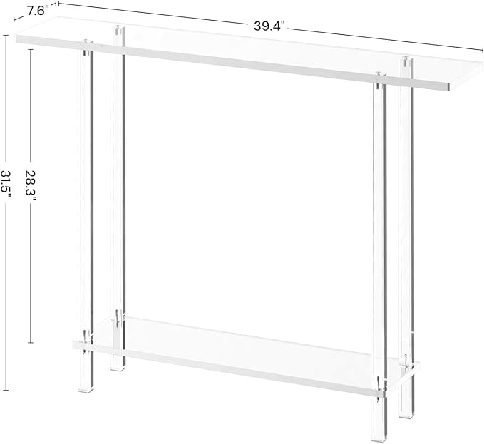 Acrylic Narrow Console Table for Entryway, 7.6" D x 39.4" W x 31.5" H, Square Legs, Skinny Entry Table for Sofa, Foyer, Hallway, Living Room, Modern, 2-Tier, Clear-CasaMuseHome