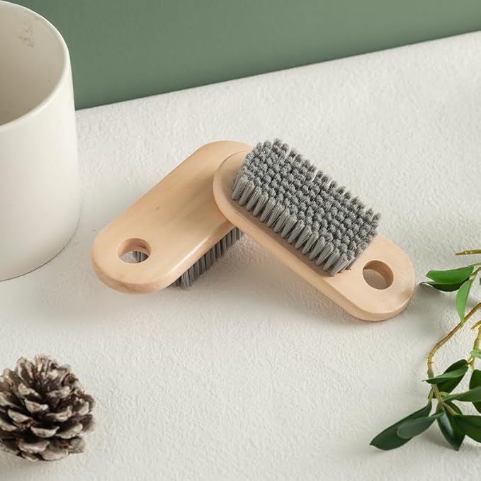 2 Pcs Wood Laundry Brush, Clothing Stain Remover Scrubber, Soft Bristle for Scrubbing Out Tough on Delicate, Easy to Grip Hand Washing Clothes-CasaMuseHome