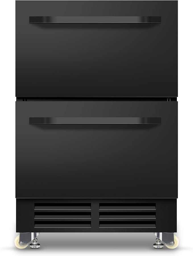24 Inch Under Counter Dual Drawer Beverage Fridge, Weather Proof Outdoor Beverage Refrigerator for Patio, Stainless Steel Built-in Beverage Cooler for Home & Commercial Use, Black-CasaMuseHome