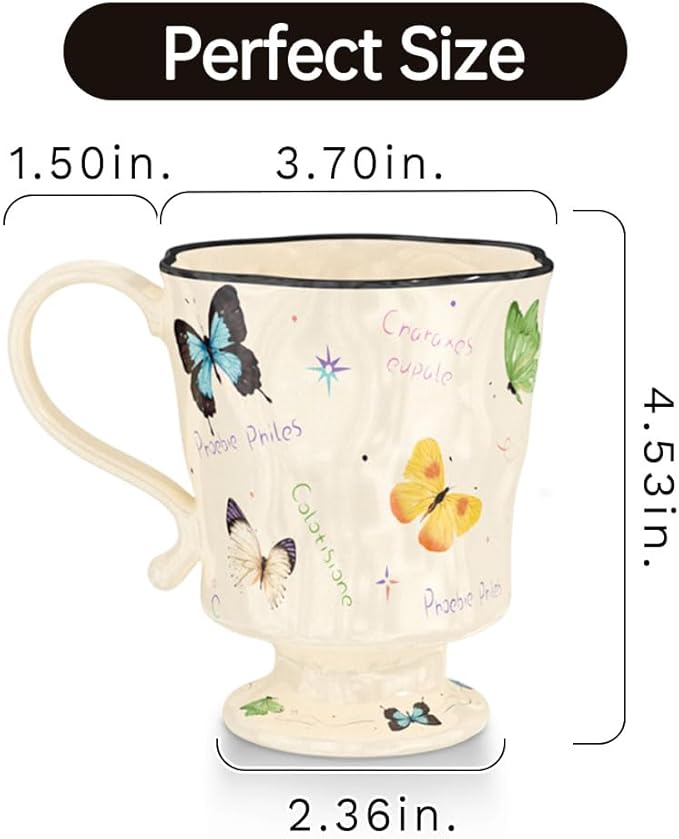 360ml -12.17oz Painted Butterfly Ceramic Mug - Cute Coffee Cup for Latte, Espresso - Gift for Women, Dishwasher Safe-CasaMuseHome