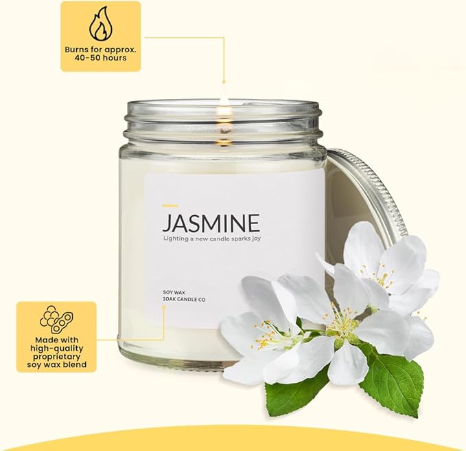 1OAK Jasmine Candle - Soy Wax Scented Candles (Jasmine) - Soy Candles for Home Scented - Long Burning Premium - Hand-Poured (7oz.)-CasaMuseHome