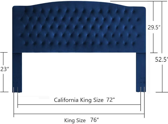 24KF Upholstered Button Tufted King Headboard and Velvet Fabric King/California King- Navy-CasaMuseHome