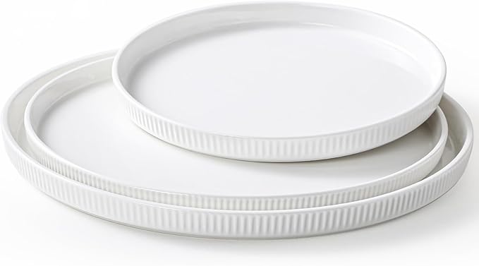 3 Packs Serving Platters, Large Serving Tray, Round Platters for Serving Food, Food Tray for Veggie Fruit Snack Dessert Cheese, White Ceramic Serving Trays for Party, Entertaining, 12.8”/10.8”/8.8”-CasaMuseHome