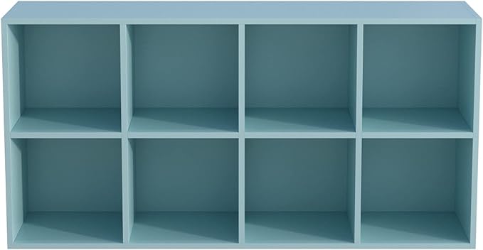 8-Cube Storage Shelf Bookcase - Wooden 4-Tier Floor Standing Open Bookshelf, Modern TV Stand up to 55 Inchs for Home and Office, Light Blue-CasaMuseHome
