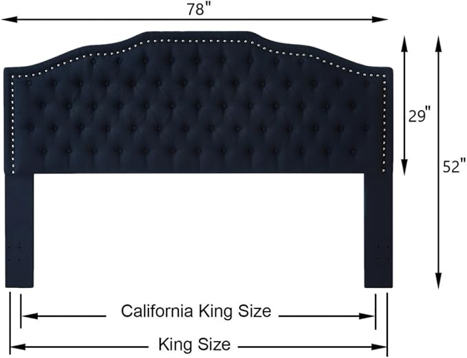 24KF Upholstered Button Tufted King Size Headboard with Nailhead Trim, Elegant Boucle Fabric California King headboard, 6031-K-Boucle-Navy-CasaMuseHome