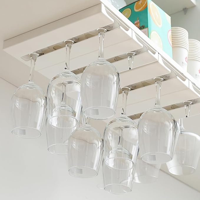 2 Pcs Wine Glass Holder Under Shelf or Cabinet Punch-free,Stemware Rack Glassware Drying Storage Hanger for Kitchen,Bar and Restaurant (White)-CasaMuseHome