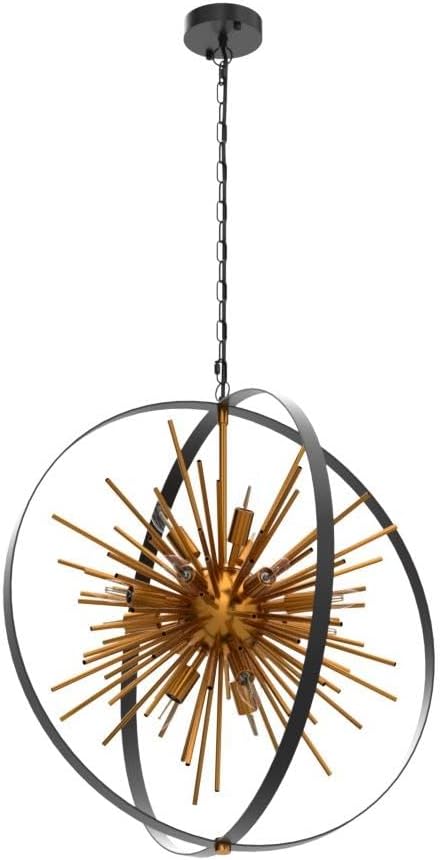 23.2'' Black Gold 12-Light Globe Sputnik Chandelier Modern Industrial Adjustable Hanging Ceiling Firework Pendant Light Fixture for Entryway Foyer Bedroom Dining Living Room Hallway-CasaMuseHome