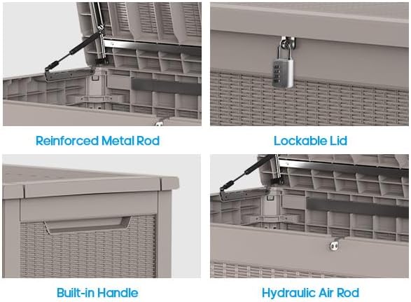 267 Gallon Deck Box Large Outdoor Storage for Patio Furniture,Outdoor Cushions,Garden Tools and Pool Supplies,Waterproof,Resin,Lockable(Grey Rattan)-CasaMuseHome
