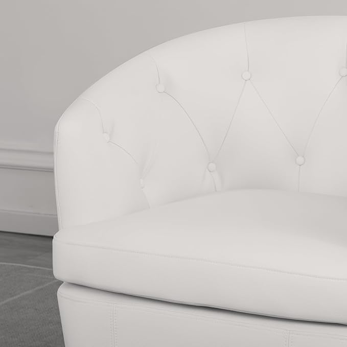 360° Swivel Leather Accent Chair, Modern Barrel Club Chair with Leather Upholstery and Sturdy Base, Comfortable Armchair for Living Room, Bedroom, Reading Nook, White-CasaMuseHome
