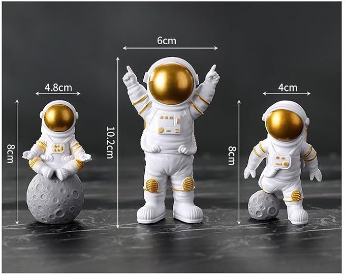 4 Pcs Gold White Astronaut Statues Set, Spaceman Sculpture Figurines Home Ornament Cake Toppers Gift-CasaMuseHome