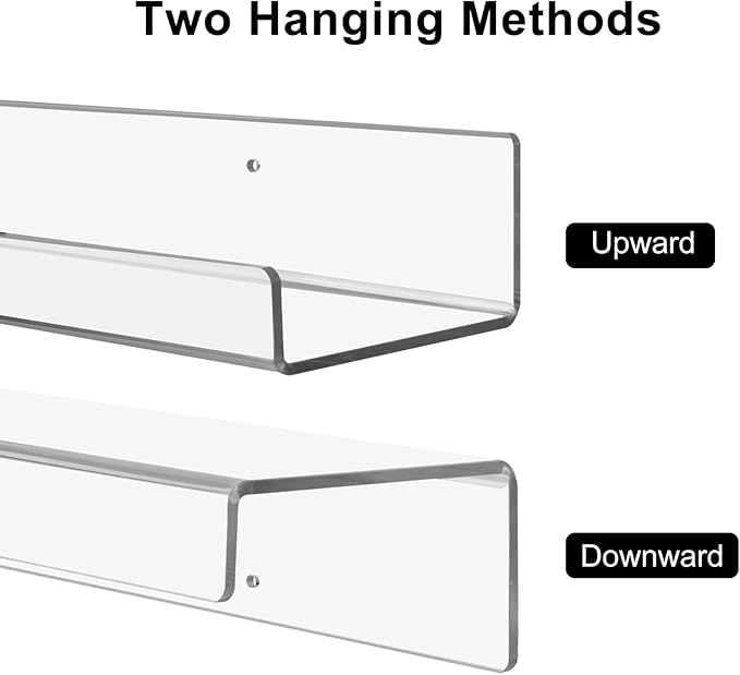 4 Pack Clear Acrylic Floating Shelves for Wall, 15'' Plastic Wall Mounted Display Shelf Kids Bookshelf and Spice Organizer for Bedroom, Living Room, Kitchen, Bathroom, Office-CasaMuseHome