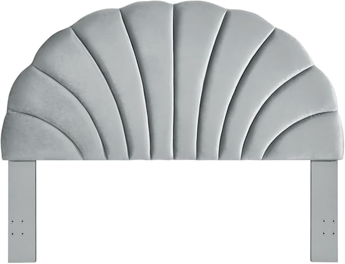 24KF Stunning Crown Design King Headboard, Upholstered Soft Velvet Petal Pattern Headboard King/CA King-Gray-CasaMuseHome