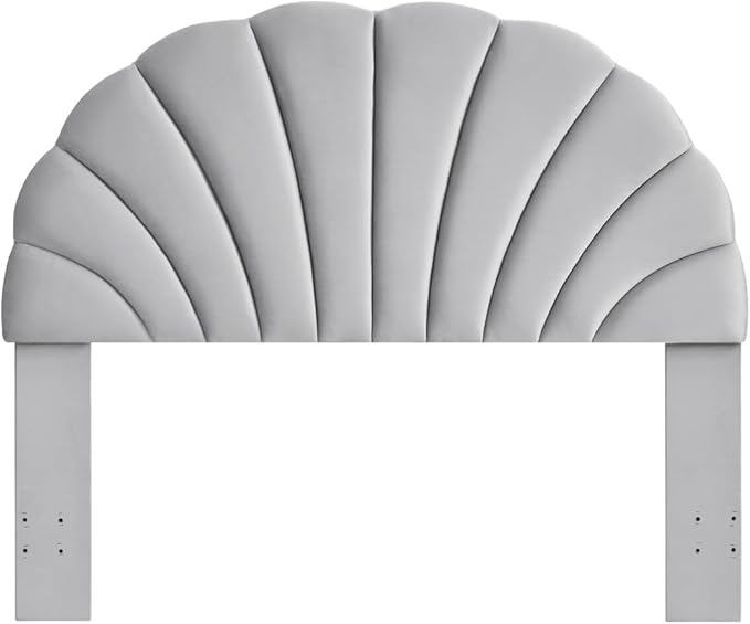 24KF Stunning Crown Design Queen Headboard, Upholstered Soft Velvet Petal Pattern Headboard Queen/Full-Q-Gray-CasaMuseHome