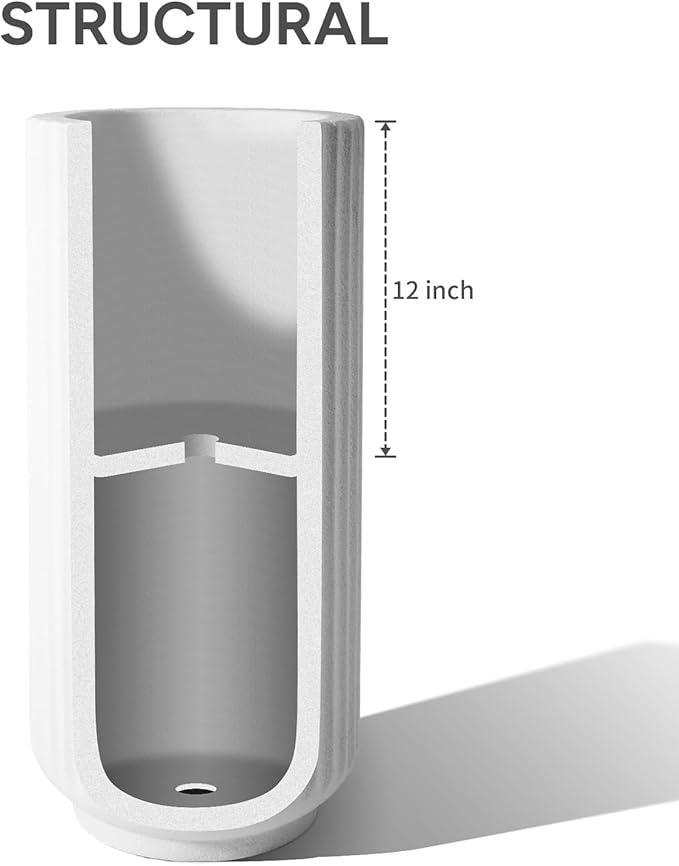 31.5 Inch Tall Roman Column Concrete Planter（14.2Dx31.5H，36 Pounds）,Durable All-Weather Use with Drainage Holes,Large Tall Round Planter for Outdoor Indoor Plants-CasaMuseHome