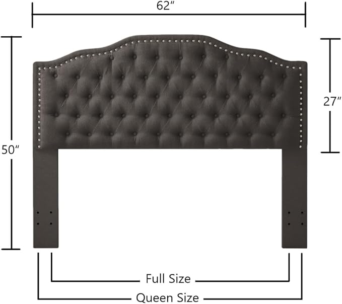 24KF Upholstered Button Tufted Queen Headboard with Nailhead Trim, Elegant Boucle Fabric Full headboard, 6031-Q-Boucle-Dark Gray-CasaMuseHome