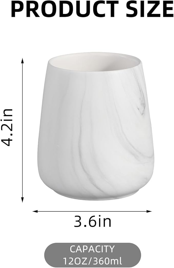 2Pcs Toothbrush Holder for Bathroom - Marble White Ceramic Tooth Brushing Holders Set, Toothbrush Cup & Toothpaste Organizer for Bathroom Countertop, Makeup Brush Holder, Pen Holder for Home Storage-CasaMuseHome